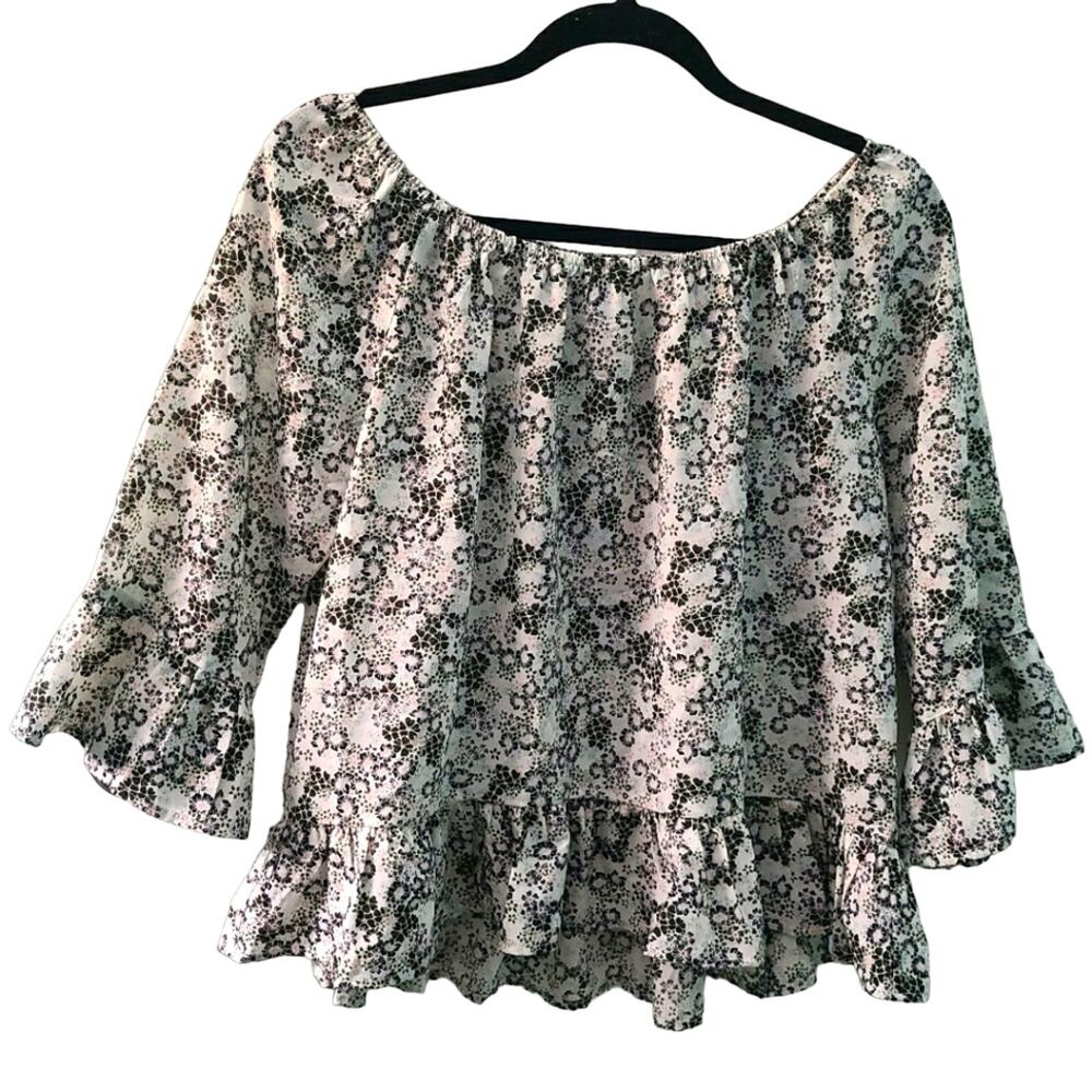 Sanctuary Womens Sz M White Green Black Julia Off the Shoulder Floral Blouse